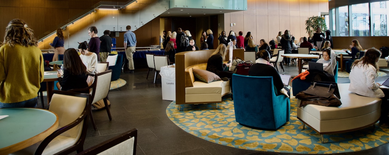 faculty and student waiting prior to event