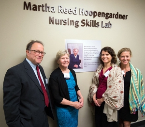 The Rothschild family at UMSN's Nursing Skills lab named for Sara's mother