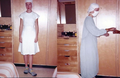 Holmes practicing for her Operating Room rotation