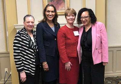 Dumas' adopted daughter Sharon R. Hobbs, U-M Regent Shauna Ryder Diggs, Dean Patricia Hurn and Dumas' niece Aileen Bell Hughes