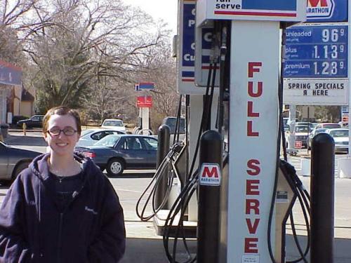 Morrissey working at the gas station