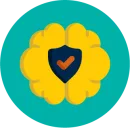 Icon of a brain with a shield and a check mark